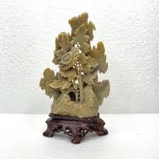 Vintage Asian Soapstone Carving Floral Handmade Stone ...