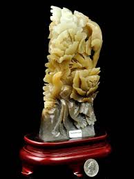 Natural Hetian Nephrite Jade Peony Flower Statue Carving ...