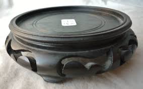 Asian Oriental Plant Vase Jar Display Base Wood 4 7/8" od 3 ...