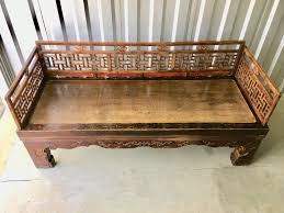 Asian Chinese Antique 1800's Elm Wood Carved Daybed or ...