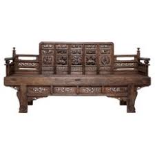 Antique Sofa Bed Late Ming in Carved Wood and Rattan, Late ...