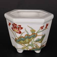 Chinese White Porcelain Pottery Lotus Design Flower Pot Lucky Bonsai FlowerPot | eBay