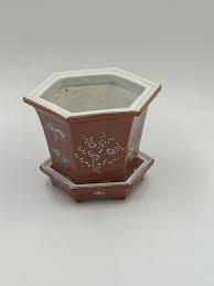 Made in Hong Kong hand painted in Japan porcelain planter with vase, orange and multi colored HX