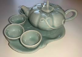 Antique Pumpkin Shaped Mini 6 Piece Tea Set Child Play-set Display Celedon Green | eBay Australia