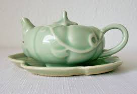 Vtg Tea Set Pumpkin Shaped Small 6 Piece, for Child or Display, Celedon Green | eBay