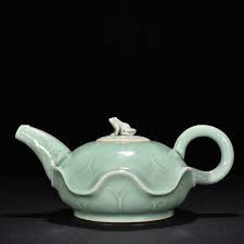 10.2" china antique song dynasty longquan kiln porcelain cyan louts leaf teapot | eBay