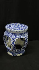 Qty 3 Blue & White Glazed Porcelain Garden Stools 12" Dia x 15" Tall - Oahu Auctions