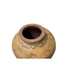 Vintage Earthy Beige Brown Village Rural Pottery Ceramic Pot Vase | Chairish