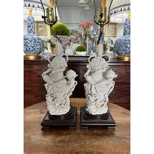 Mid Twentieth Century All White Blanc De Chine Figural Asian Lamps Guan Yin - a Pair | Chairish