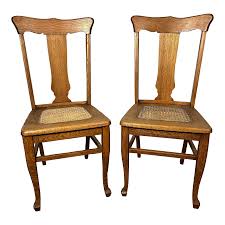 1920s Pair of Oak Vase Back Side Chairs | Chairish