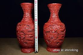 11.6"China antique Red Lacquerware Sculpture dragon pattern vase a pair | eBay Australia