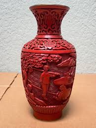 Chinese Lacquer Carved Red Cinnabar Vase Cultural Revolution ...