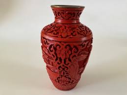 Vintage Hand Carved Cinnabar Vase: Asian Lacquer Fine Art ...