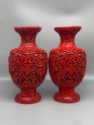 Chinese Antique Handmade Carved Lacquerware Vases ...