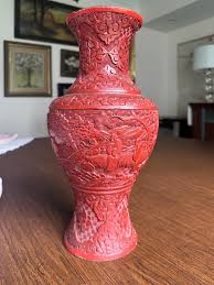 Vintage Red Cinnabar Hand Carved Chinese Lacquer Vase - Etsy