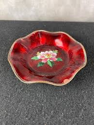 Vintage Chinese Small Wavy Red Cloisonné Hand-painted Dish | eBay