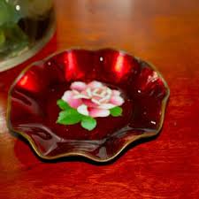 Beautiful Vintage Red Cloisonne Enamel on Brass Scalloped Ruffled Edge Bowl, Floral Motif 4.25" Diameter - Will Combine Shipping - Etsy