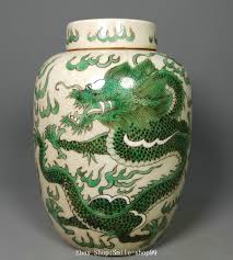 6.2" Qing Dynasty Green Glaze Porcelain Fengshui Dragon ...