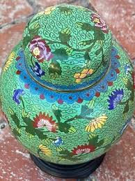 VTG Chinese Cloisonné Enamel Green Floral Ginger Jar on ...