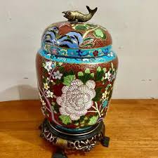 Antique Cloisonné Style Large, Heavy Temple Jar or Urn with ...