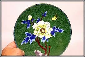 Lovely Chinese Cloisonne Green Plate, Floral with a Bird ...