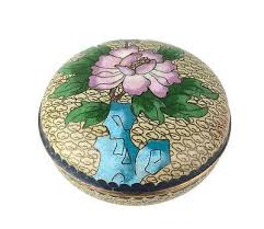 Vtg Chinese Enameled Cloisonne Box Jewelery Box with Lid Pink Flower Blue Inside | eBay