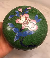 Vintage Chinese Cloisonne Green Enamel Floral Jewelry Trinket Lidded Box | eBay Australia