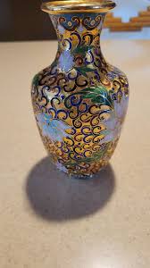 2 Vintage Floral Cloisonne Enamel on Copper Vase Browns ...