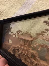 Carving Cork Asian Pretty Old Vintage Framed Glass | eBay