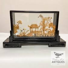 Vintage Chinese Lacquered Cork Carved Diorama, Pagoda With Storks, Ca. 1950s - 60s - Etsy