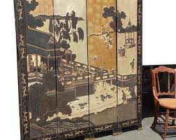 Vtg Oriental Asian Gold Leaf Coromandel Four Panel Screen ...
