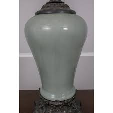 Bronze Base Lidded Crackle Finish Porcelain Vase | Chairish