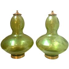 Pair of Large Green Glass Murano Lamps For Sale at 1stDibs