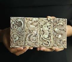 Old China natural jade hand-carved four beast dragon loong ...