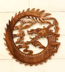 Wooden Round Dragon Wall Hanging Hand Carved Relief ...