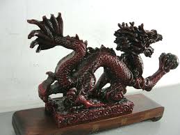 CHINESE ASIAN RED CAST RESIN MYTHICAL DRAGON WORM STATUE FIGURE w/WOOD BASE VTG | eBay