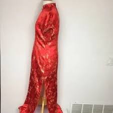 Vintage | Dresses | Vintage Traditional Red Floral Silky Asian Cheongsam Dress Size Ml | Poshmark