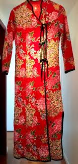 50s Vtg Robe Women's Medium Jrs By Barad Pockets Long Open Red Floral Peacock | eBay