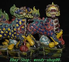 Old Dynasty Wucai Porcelain Wealth Kylin Unicorn Qilin Chi-lin Dragon Beast Pair | eBay