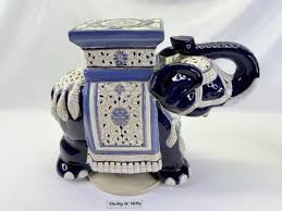 Vintage Hollywood Regency Chinese Blue and White Elephant ...