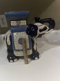 Vintage Chinoiserie blue white Elephant incense burner plant ...