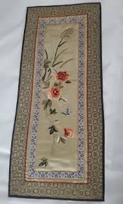 Vtg Chinese Embroidered Silk Rectangular Robe Panels Flowers Asian Art . | eBay