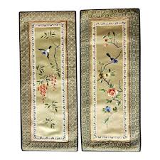 Pair of Contemporary Chinese Fine Silk Needlework Floral Panels | Chairish