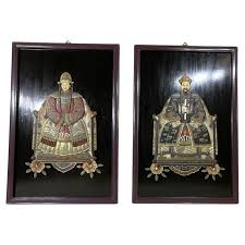 Pair of Large Chinese Carved Hardstone Emperor and Empress Portraits For Sale at 1stDibs
