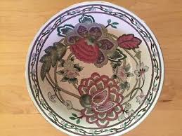 Handpainted Chinese Botanical Decorative Raised Pottery Bowl Pinks/Greens | eBay