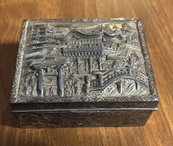 Vintage JAPAN Metal Jewelry TRINKET BOX w/ Cedar Wood Inside ...