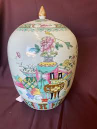 Vintage Chinese Porcelain Lidded Jar: Poetic Calligraphy ...