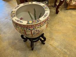 Vintage Chinese Famille Rose Porcelain, Round top glass Table For Sale at 1stDibs