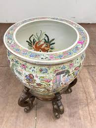 Sold at Auction: Hand Painted Porcelain Chinese Koi Fish Planter