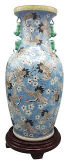 Oriental Furniture Warehouse Blue Chinese Vase 1000 Cranes White Daisy Floral Pattern - Asian Furniture Chinese, Japanese, Korean, TIbetan
